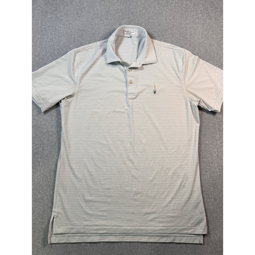 Peter Millar Summer Comfort Polo Shirt Mens Medium Blue White Striped Golf Top